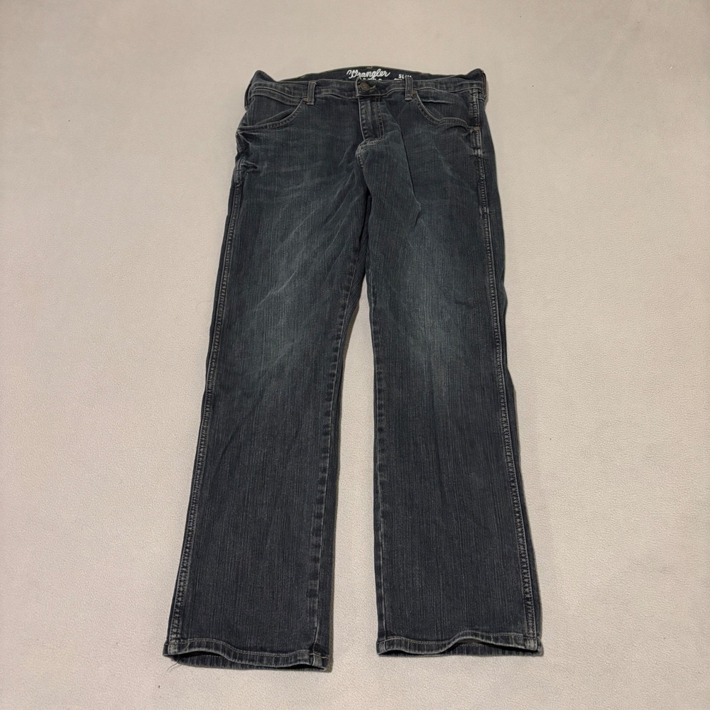 Wrangler Retro Slim Straight Mens Dark Wash Jeans Blue Denim 34x30 Casual Spring